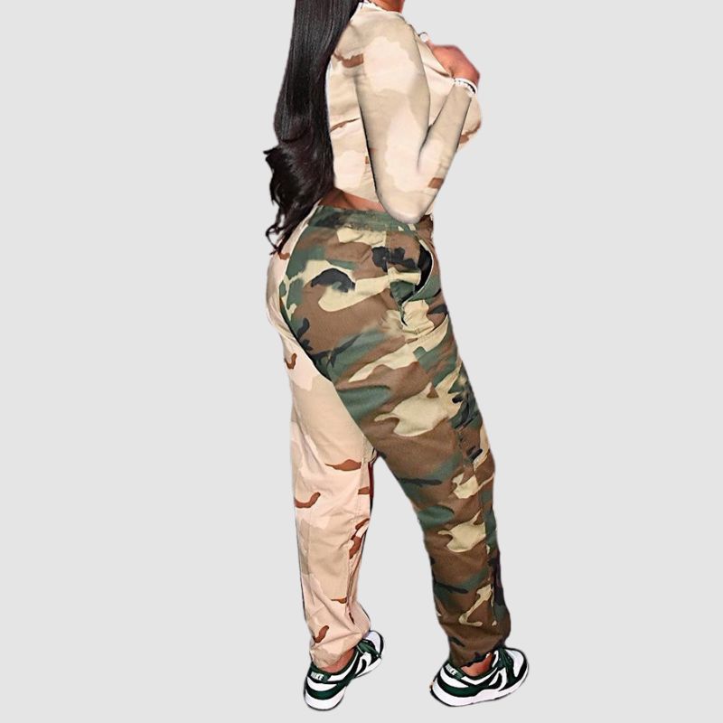 Camouflage Patchwork Design Pant Set Green / M
