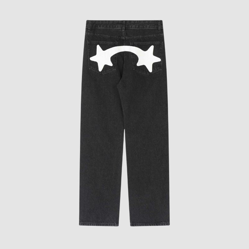 Star Pattern Printed Jeans Black / XL