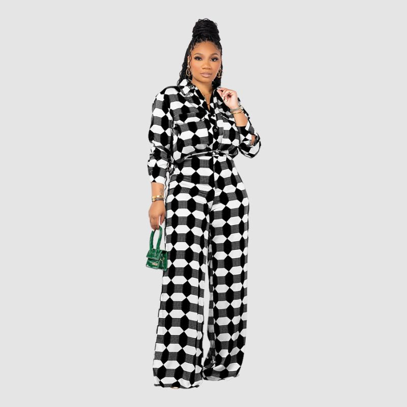 Geometric Printed Shirt Set Green / M