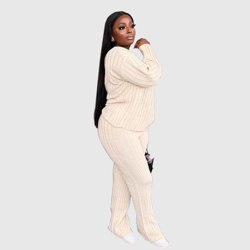 Solid Color Knitted Sweater Set White / XL