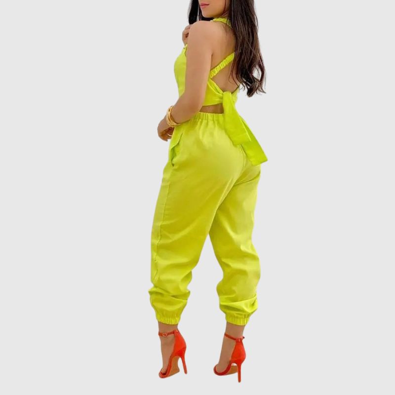 Halter Backless High Waist Jumpsuit Yellow / M