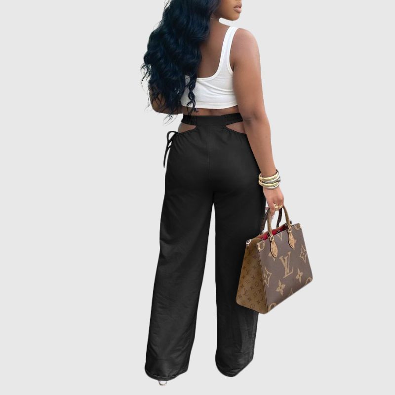 Solid Cut Out Pants Black / M