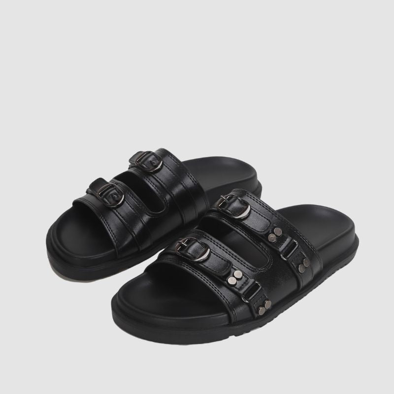 Solid Color Buckle Platform Slippers Black / EU:36:US Women's 5-5.5