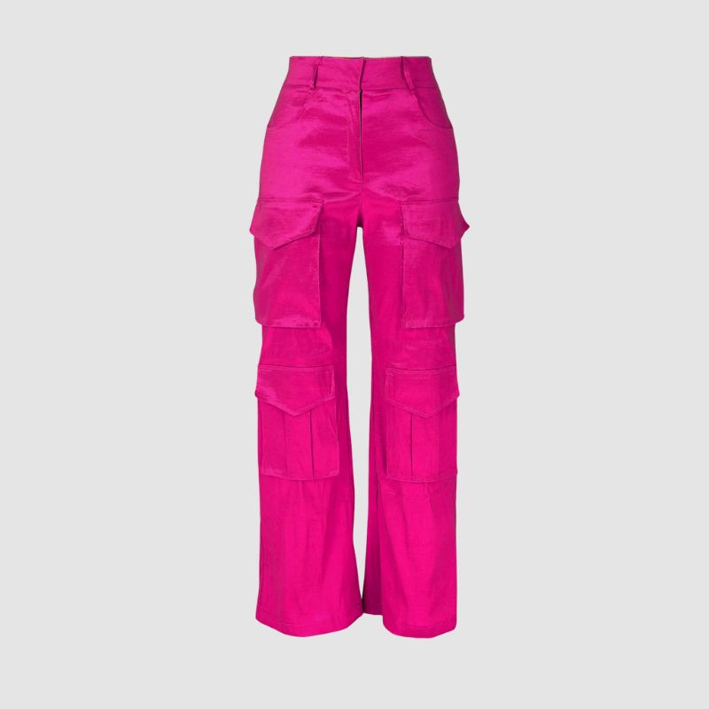 Solid Color Multi-Pocket High Waist Cargo Pants Green / M