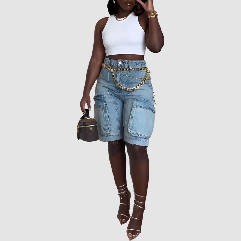 Pocket Patch Cargo Denim Shorts Blue / M