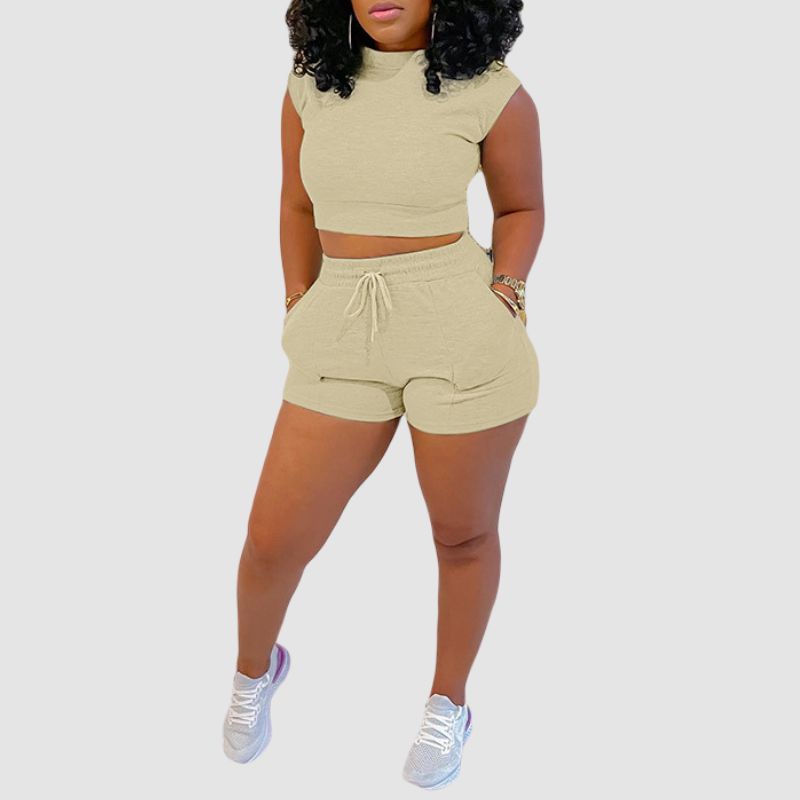 Sleeveless Crop Top & Drawstring Short Pant Set Orange / M