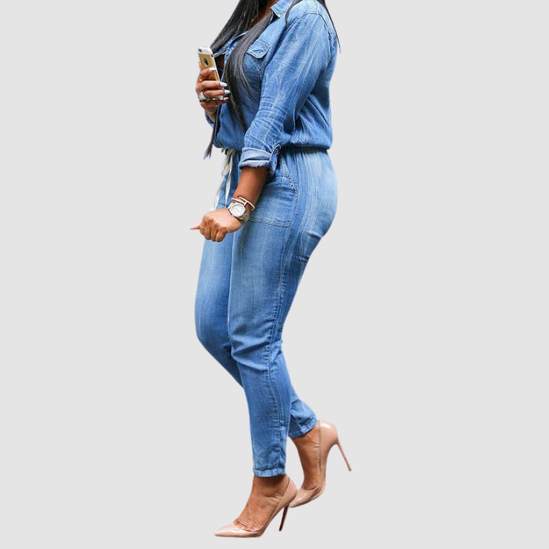 Denim Shirts Tie-up Jumpsuits Blue / M