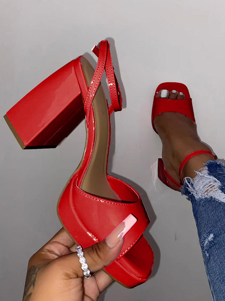 Leather Chunky Heel Sandals White / 7.5/8
