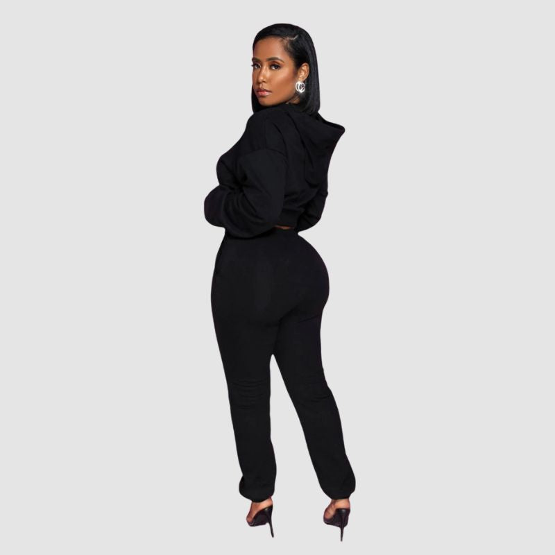 Heart-Shaped Hollow Hoodies Set Black / M