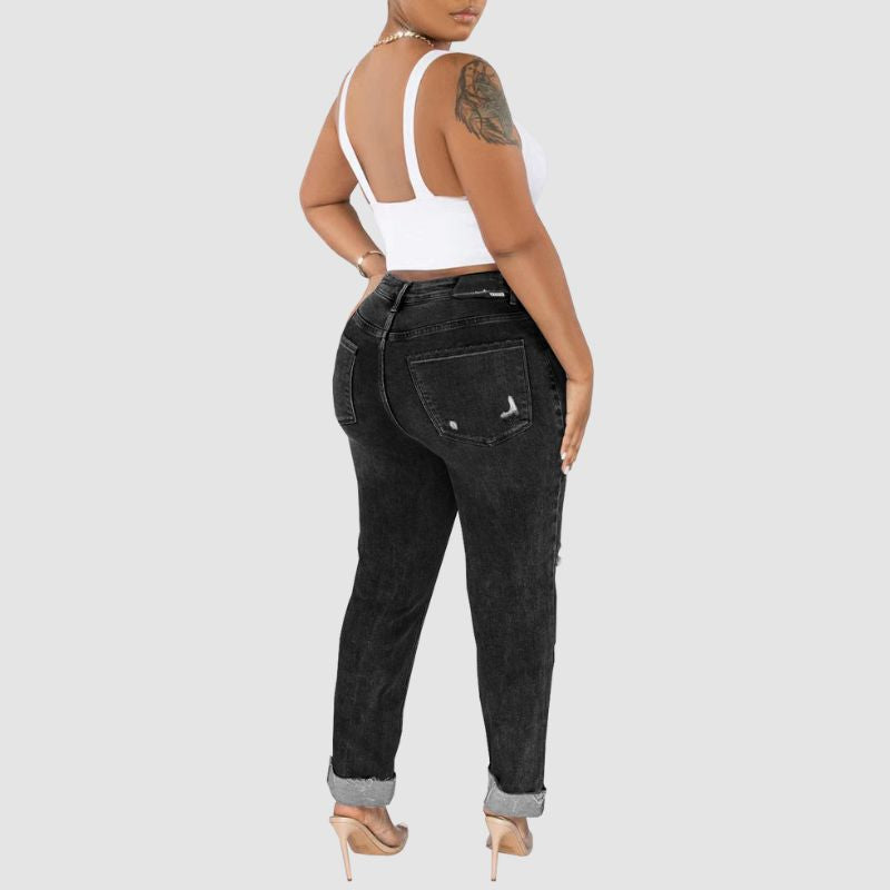 Distressed Stretch Buckle Jeans Black / M