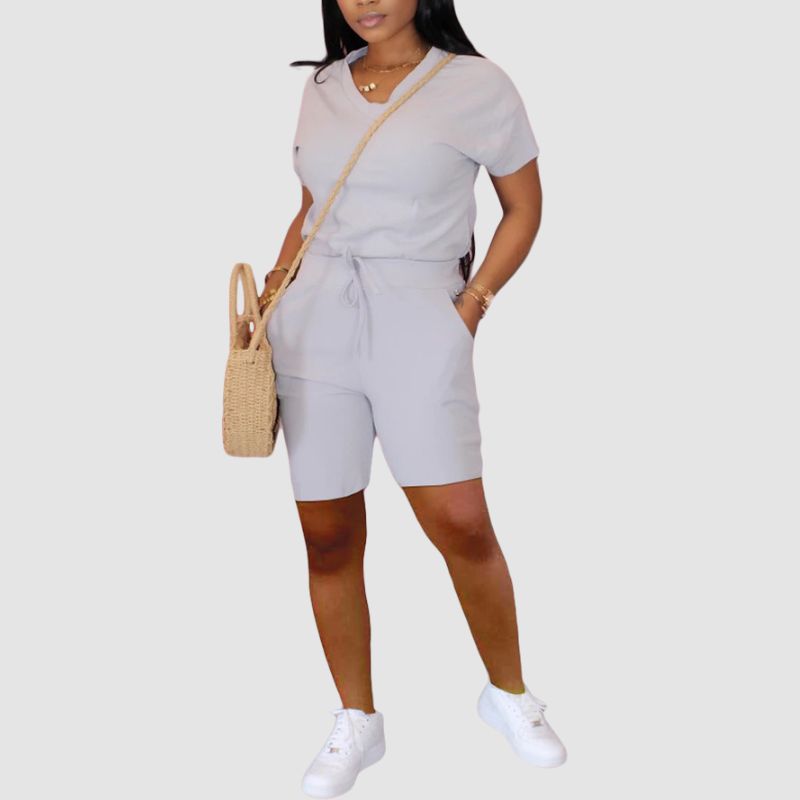 V Neck Tee & Short Pant Set Black / M