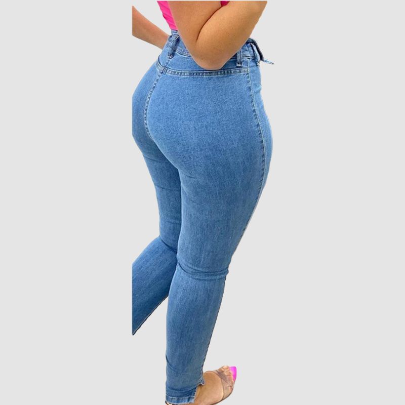 Zipper Highly Elasticity Jeans Blue / M