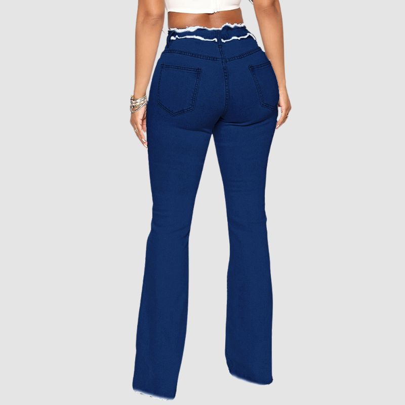 Stripe Design Washed Jeans Dark Blue / M