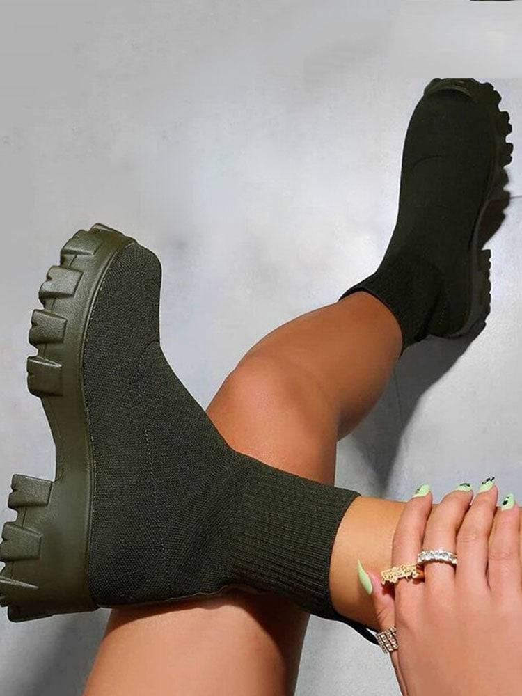Chunky Sole Socks Boots Coffee / 8.5