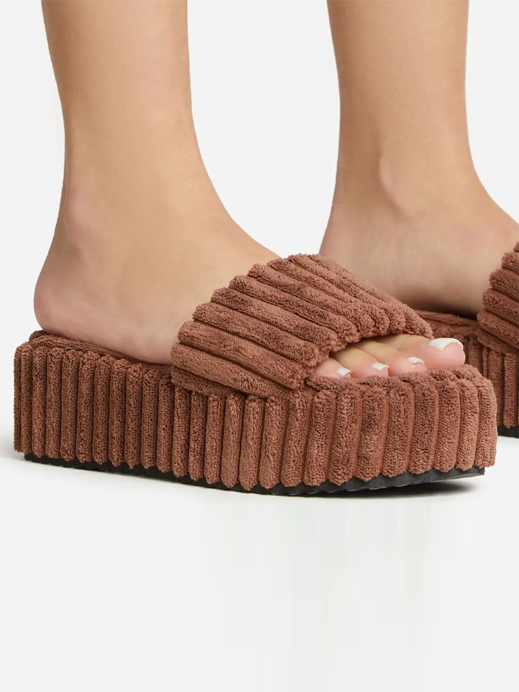 Toweling Platform Slide Black / 9/9.5
