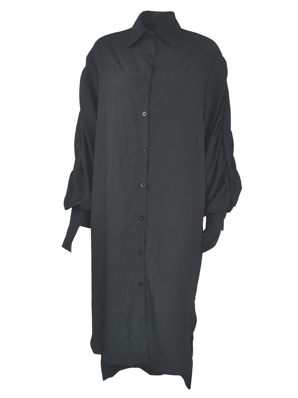 Turndown Collar Long Sleeve Shirt Dress White / S