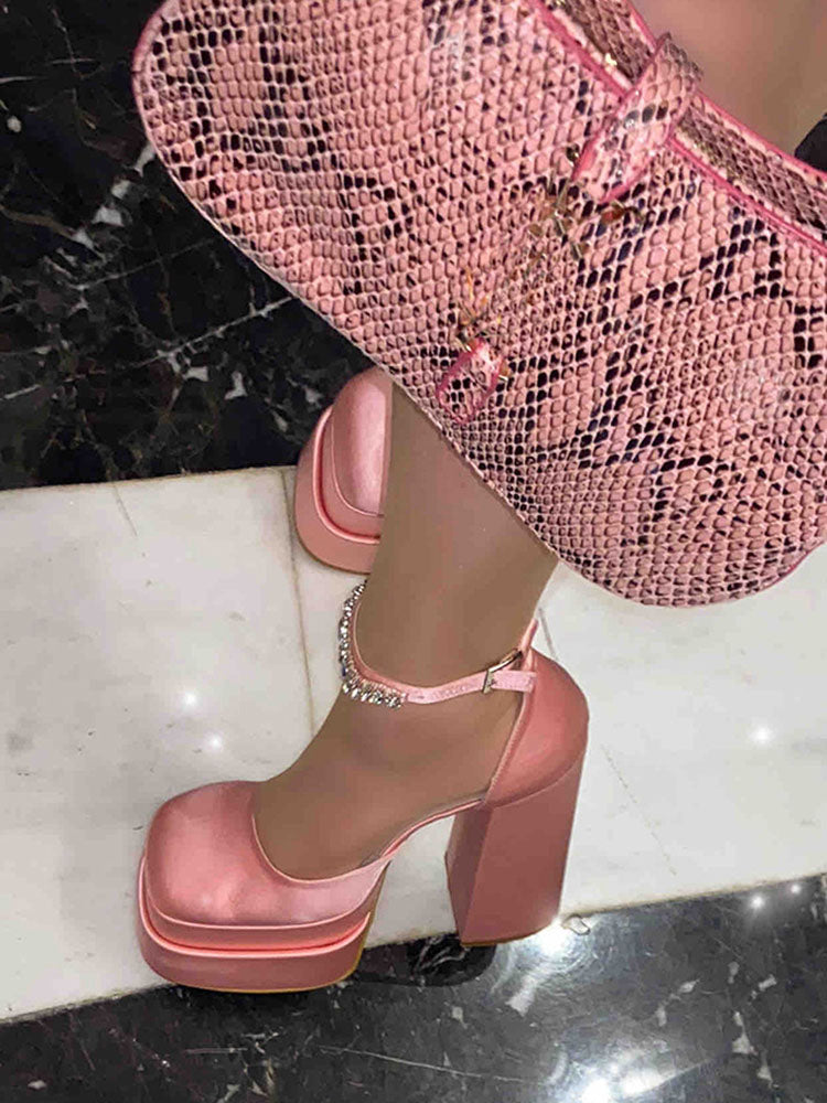 Rhinestone Decor Platform Heels Red / 7.5/8