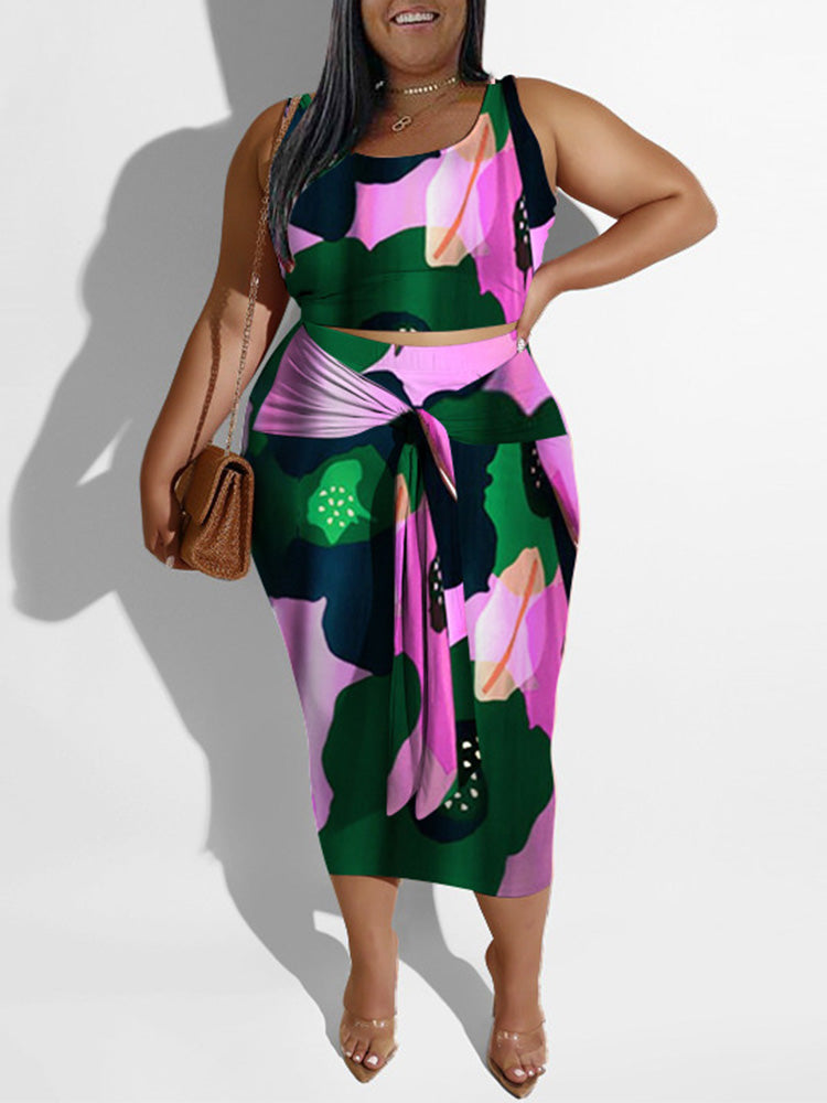 Printed Tie Up Skirt Set Camouflage / 2XL