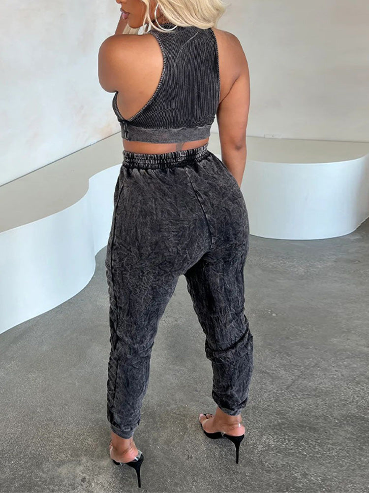 Tank Top Ruched Pants Set Blue / 2XL