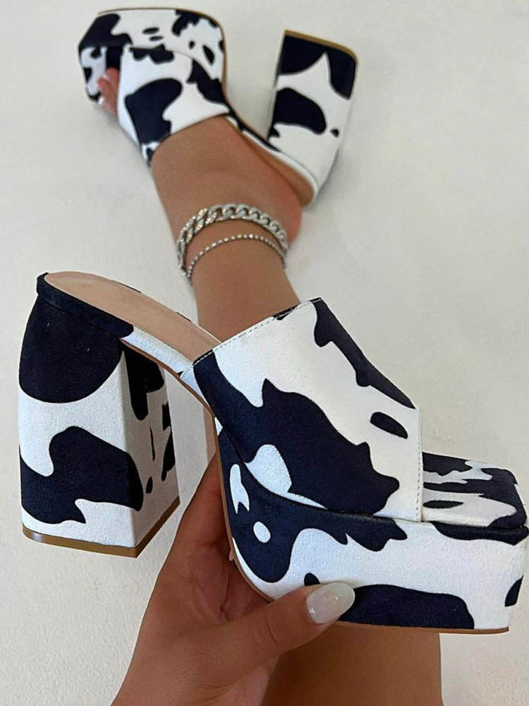 Printed Chunky Heeled Platform Sandals Cow / 7.5/8