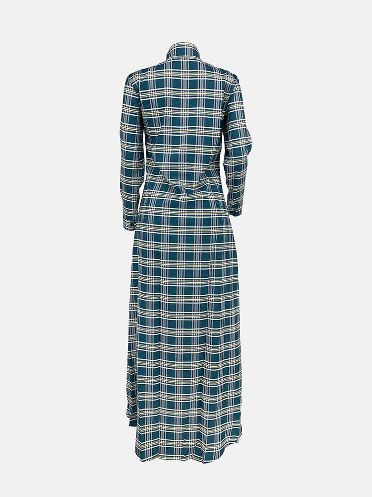 Plaid Turndown Collar Dresses Coat Yellow / 3XL