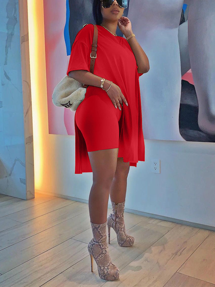 Casual Solid 2PC Set Pink / 3XL