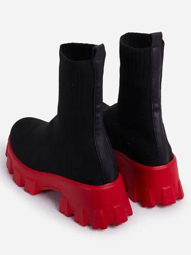 Chunky Sole Socks Boots Black Red / 6.5/7