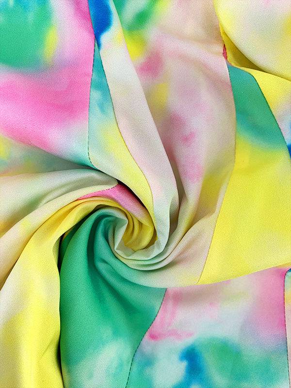 Women's Tie Dye With Belt V Neck Dress Yellow / 4XL