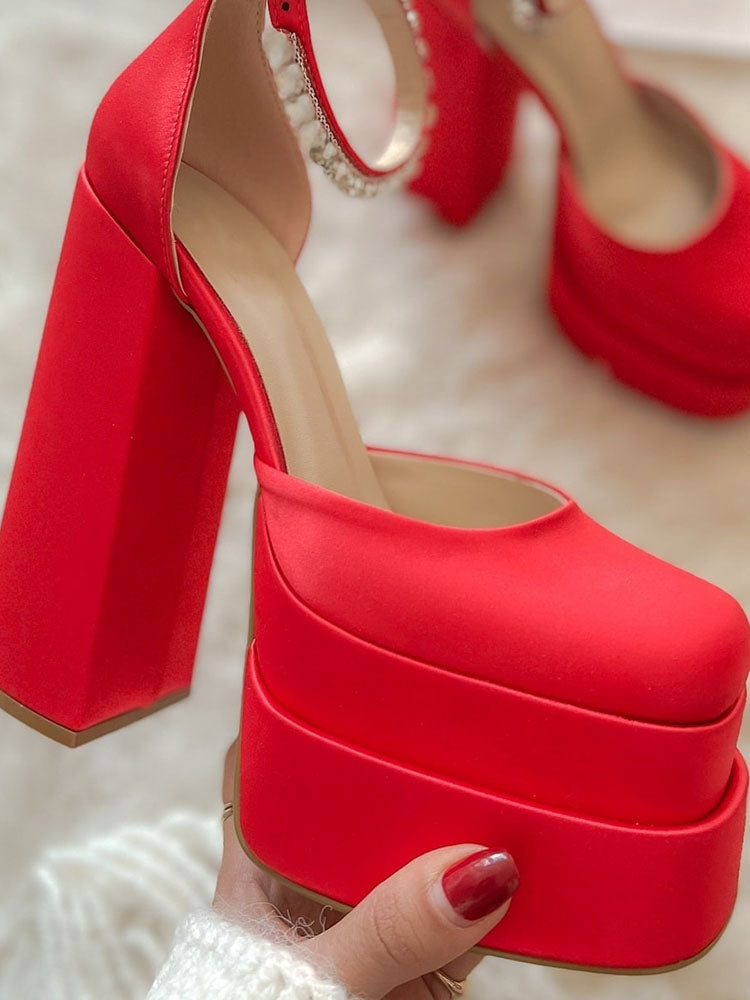 Rhinestone Decor Platform Heels Orange / 9/9.5