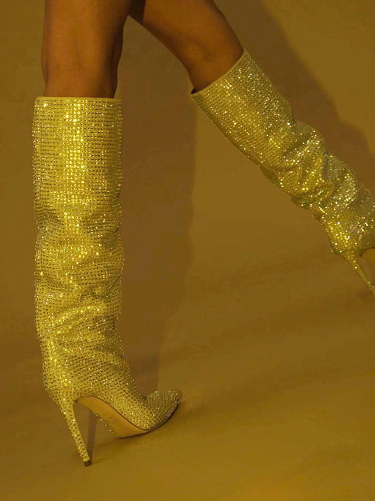 Crystal-Embellished Suede Boots Red / 6.5/7