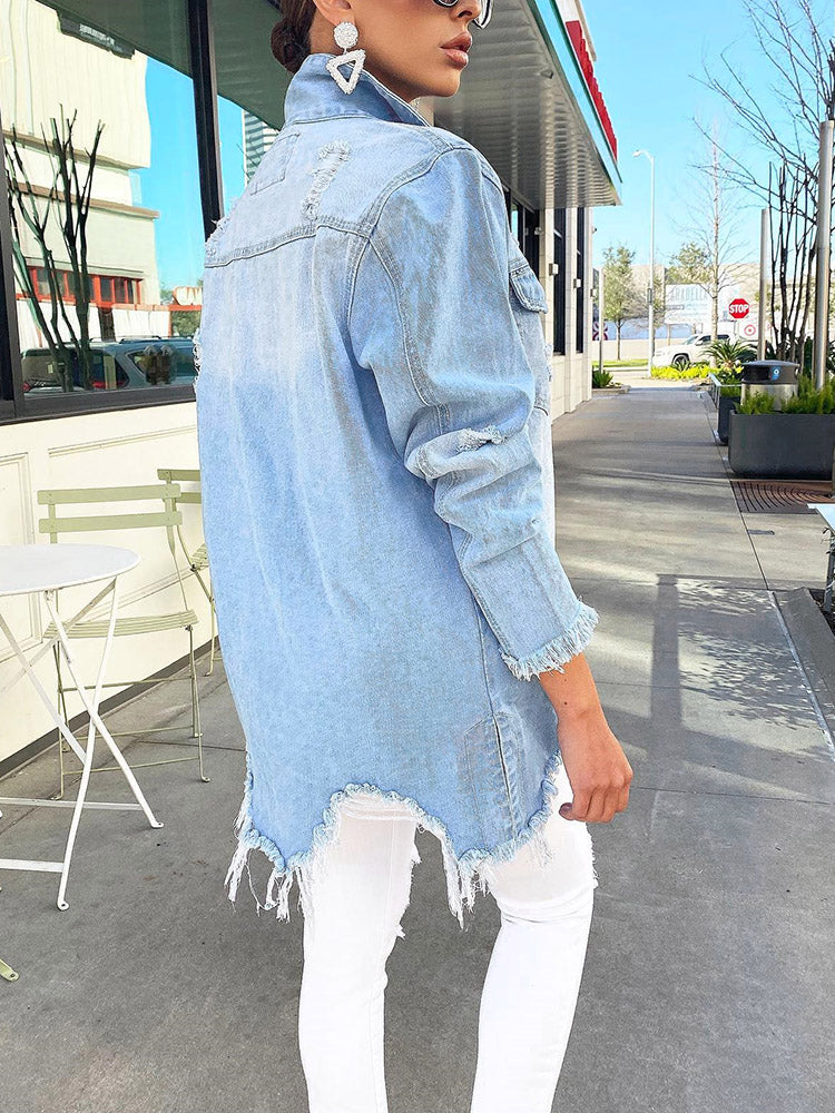 Ripped Denim Jacket Light Blue / XL