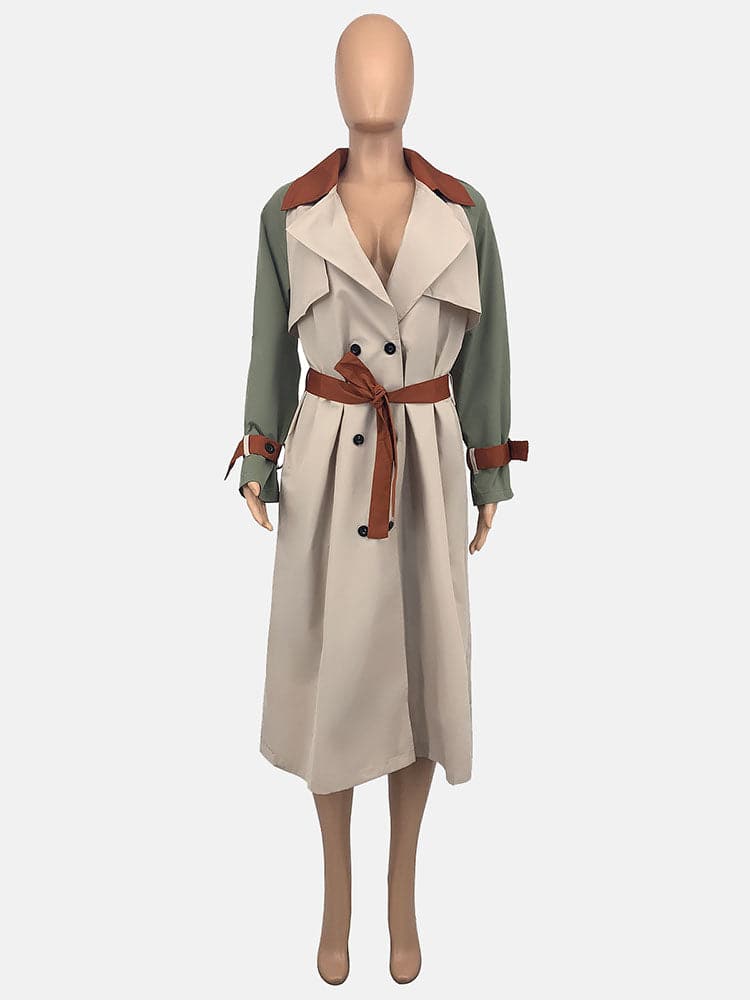 Long Sleeve Belt Turndown Collar Outerwear Yellow / M