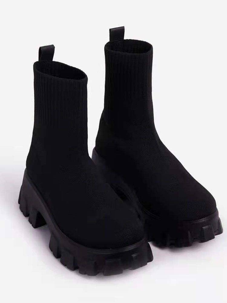 Chunky Sole Socks Boots Coffee / 6.5/7