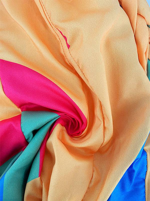 Women's Tie Dye With Belt V Neck Dress Orange / 2XL