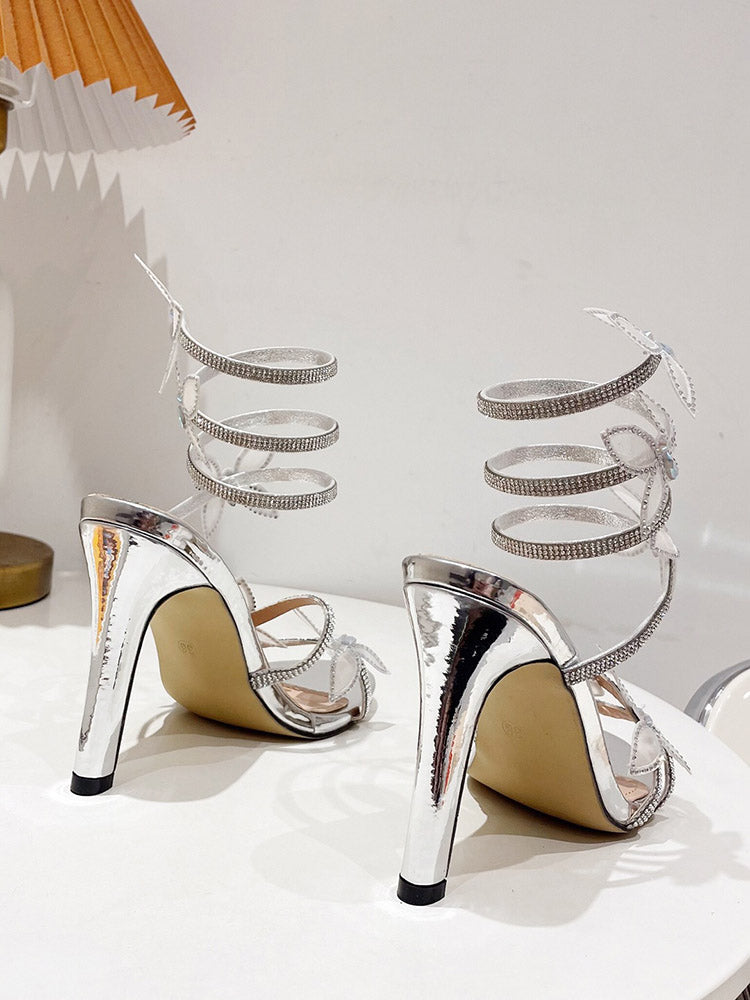 Butterfly Ankle-Wrap Sandals Silver / 8.5
