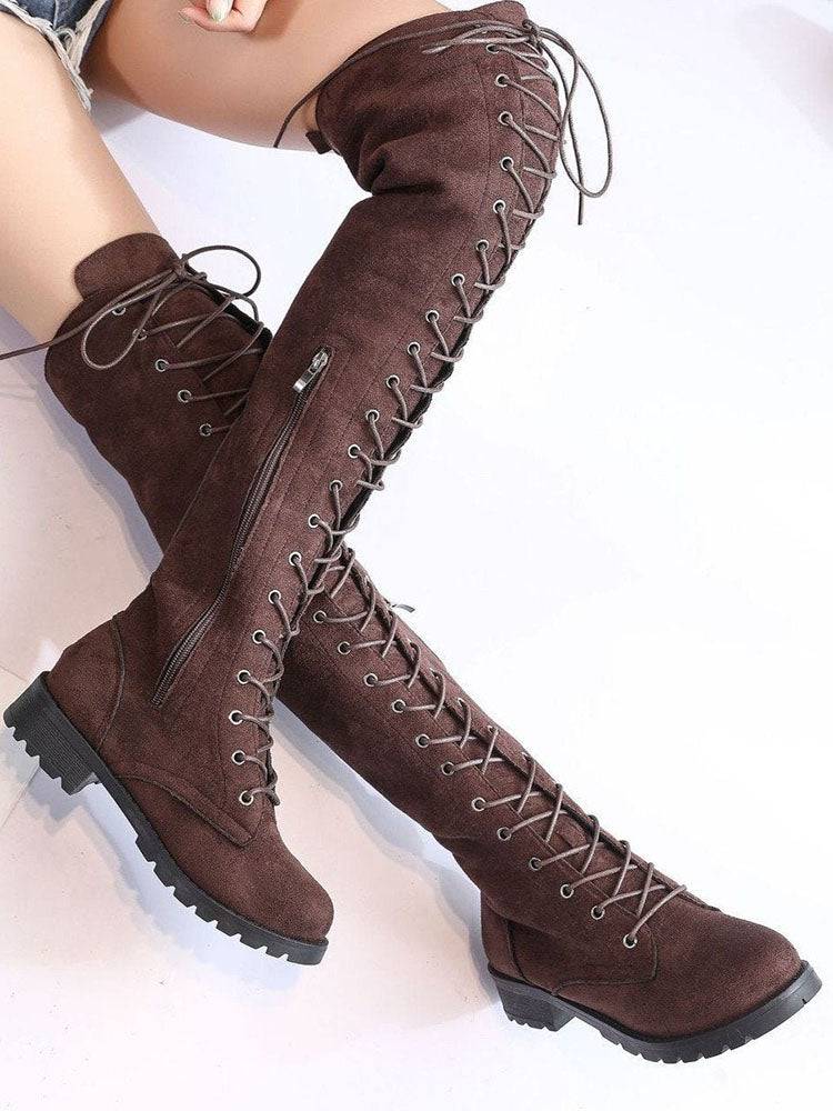 Lace Up Flat Suede Boots Army Green / 10.5/11