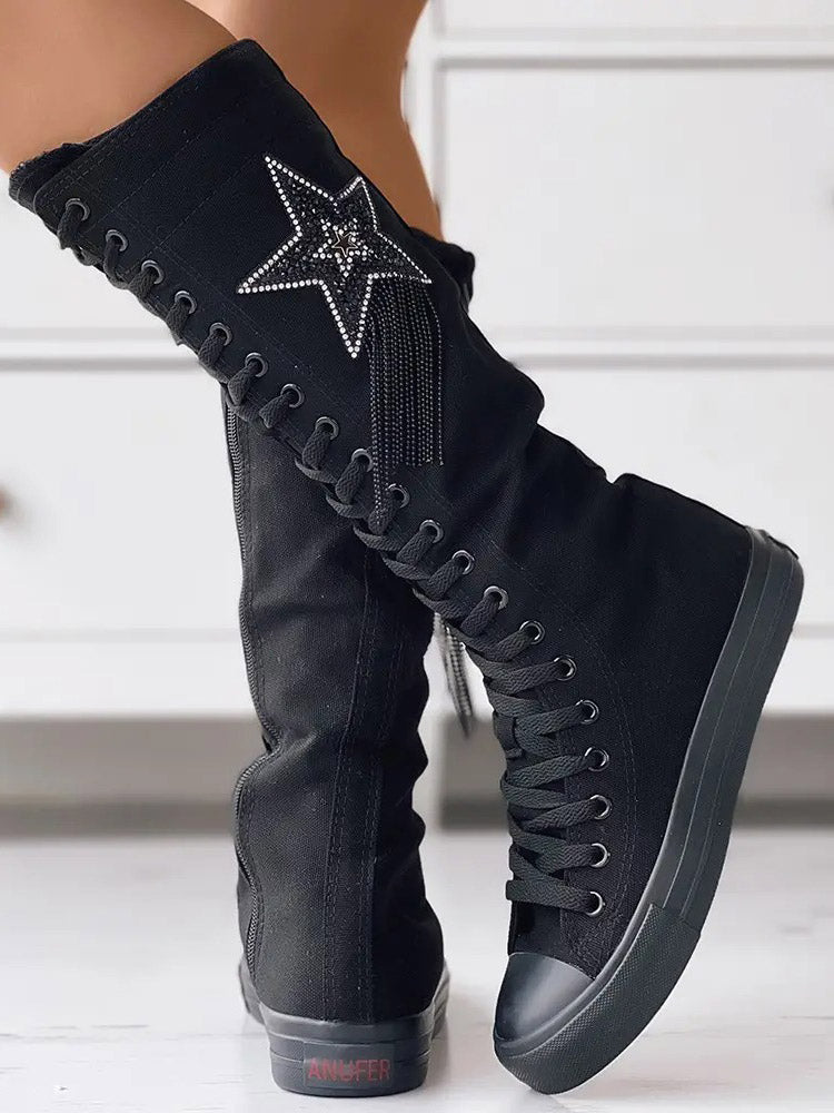 Lace-up Canvas Boots White / 6.5/7
