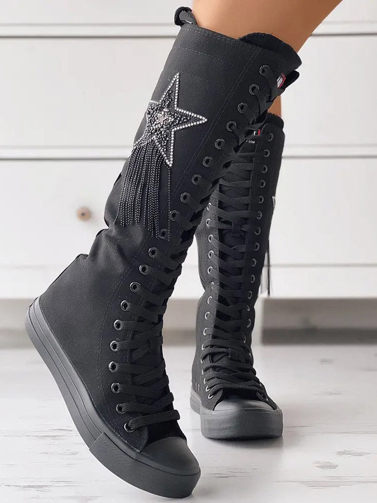 Lace-up Canvas Boots White / 8.5