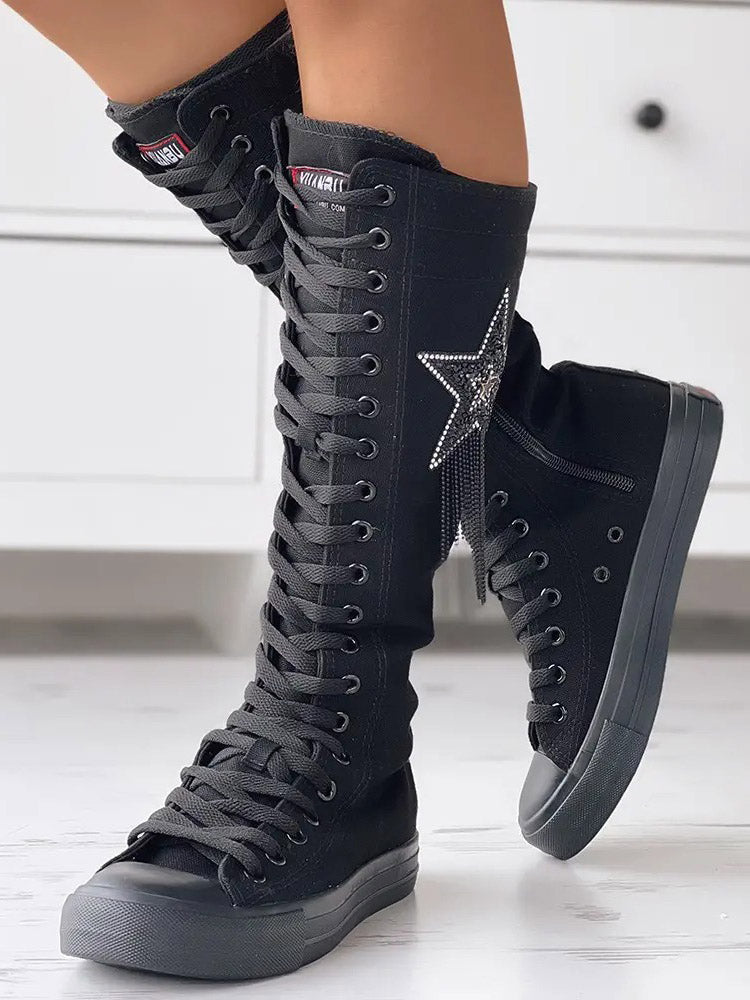 Lace-up Canvas Boots White / 6