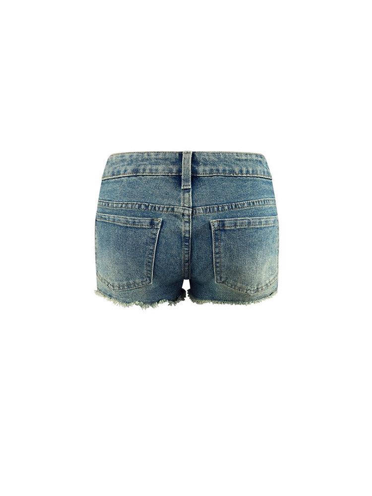 Lace Up Denim Shorts Blue / 2XL