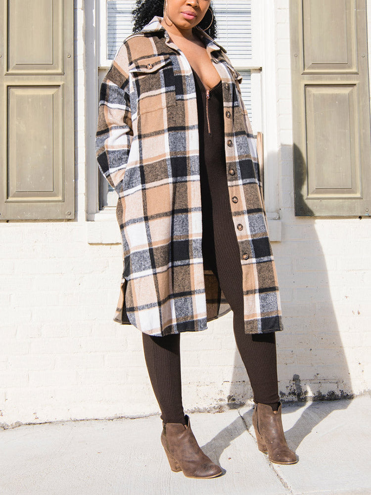 Flannel Pocket Plaid Cardigan Khaki / M