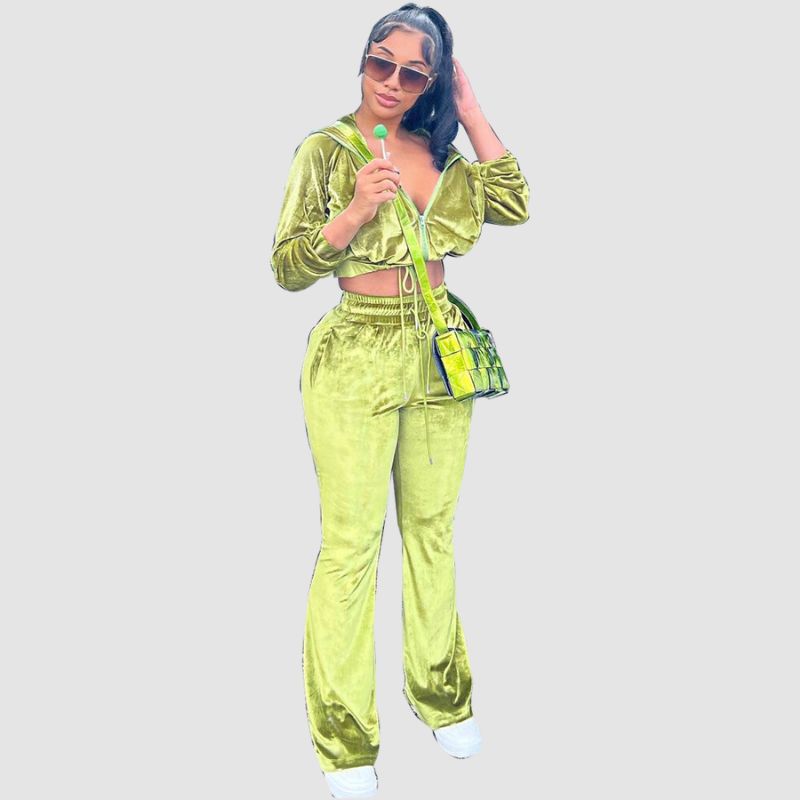 V-Neck Crop Top & Drawstring Flare Pant set Pink / 2XL