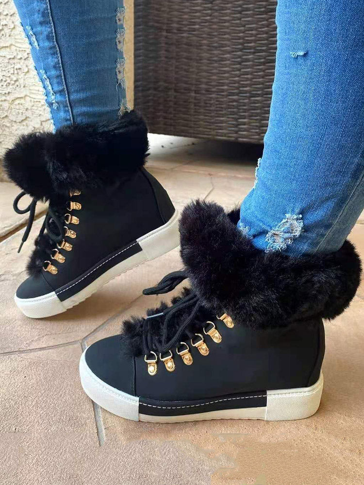 Warm Plush PU Leather Boots Green / 5/5.5