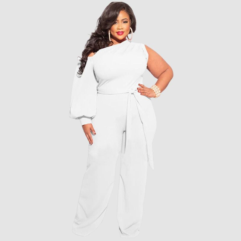 Plus Size High Waist Wide Leg Jumpsuits White / 2XL