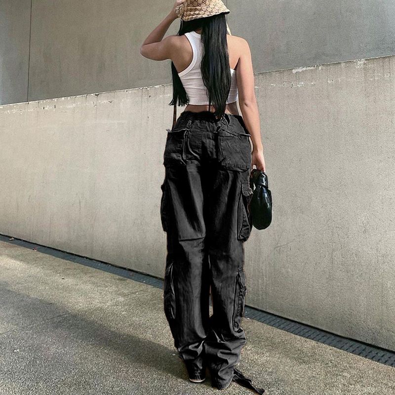 Vintage Wide Leg Cargo Pants Black / L