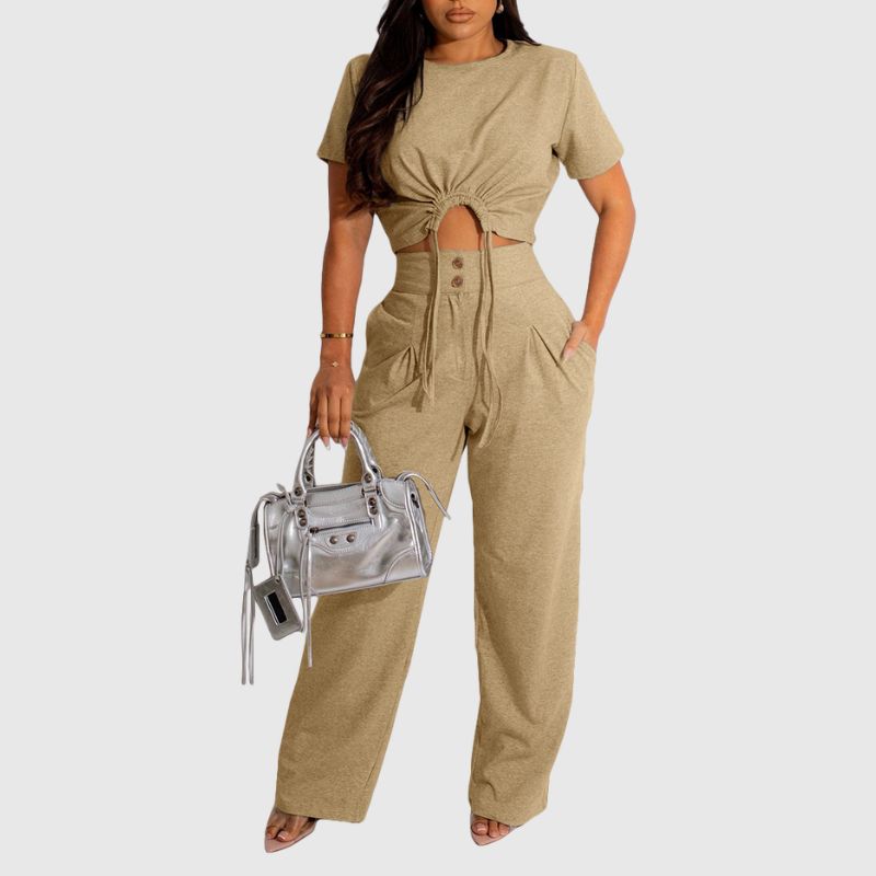 Solid Drawstring Tee Set Grey / XL