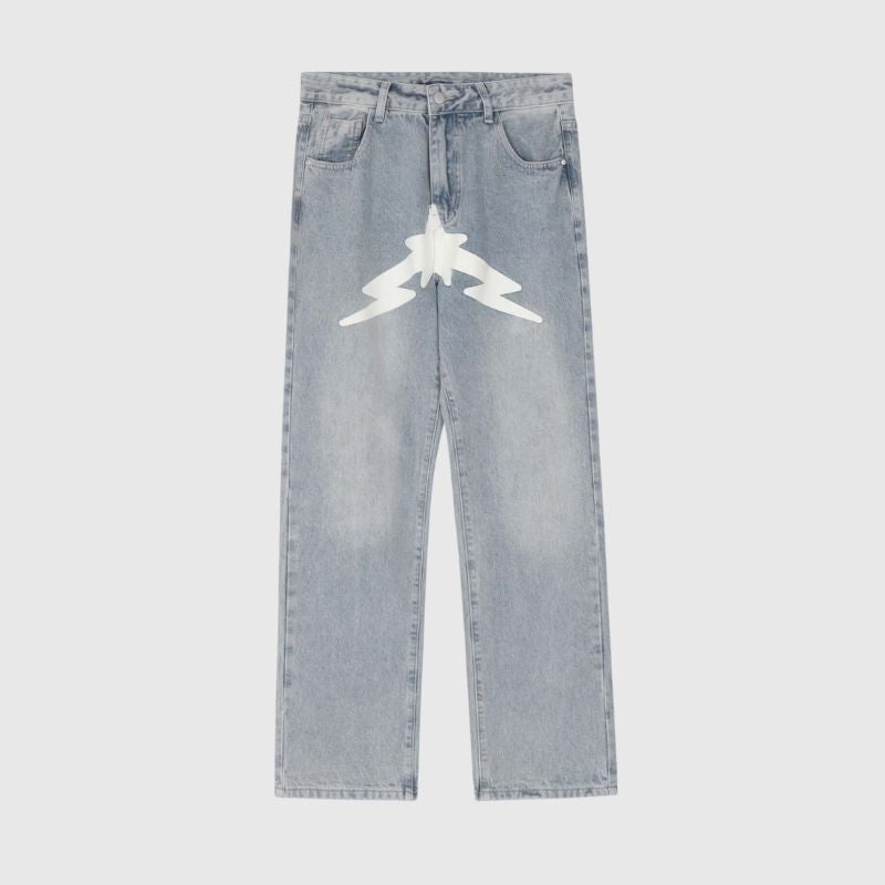 Star Pattern Printed Jeans Black / S