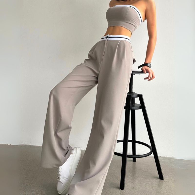 Tube Top & Wide Leg Trousers Set Grey / L