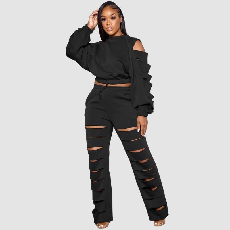 Hollow Out Design Pant Set Red / L