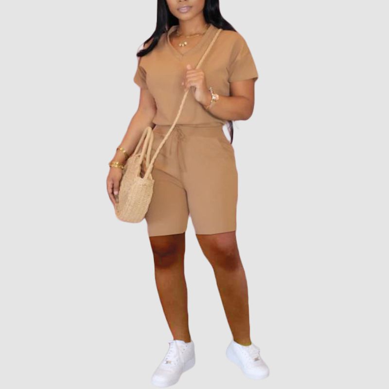 V Neck Tee & Short Pant Set Black / L